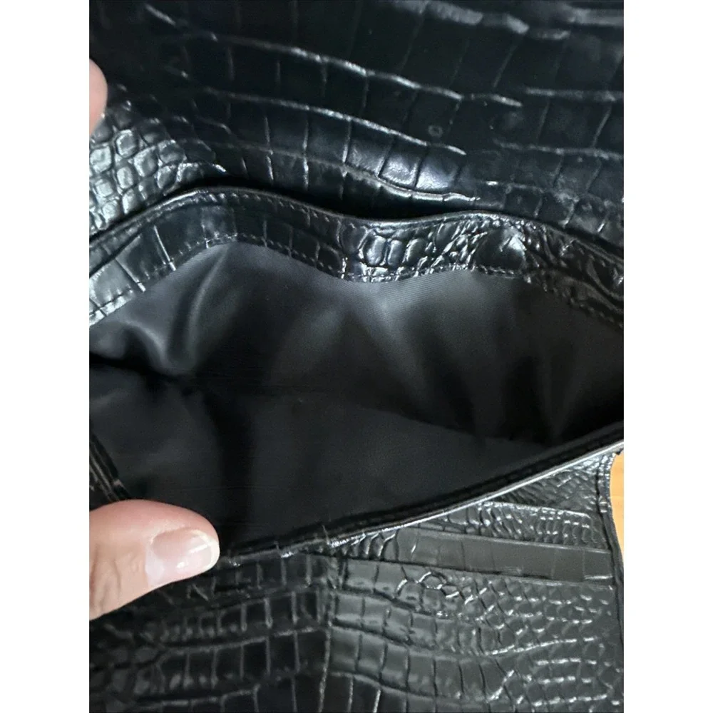 Brahmin Black Melbourne Tri Fold Wallet Croc Embossed Leather Pre-Owned